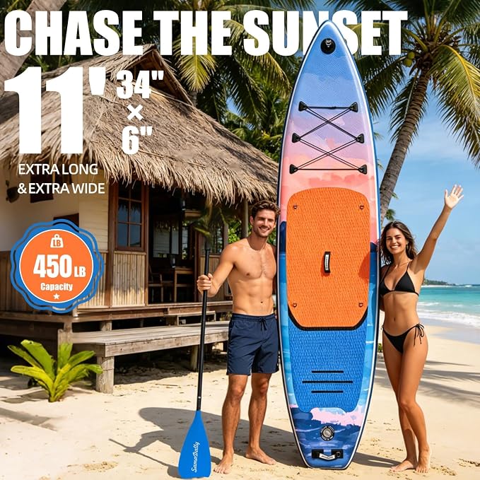 Inflatable Stand Up Paddle Board - Ultra Stable Wide Paddle Boards of All Skill Levels, Full-Color Gradient Design, Anti-Slip EVA Deck with Premium Accessories