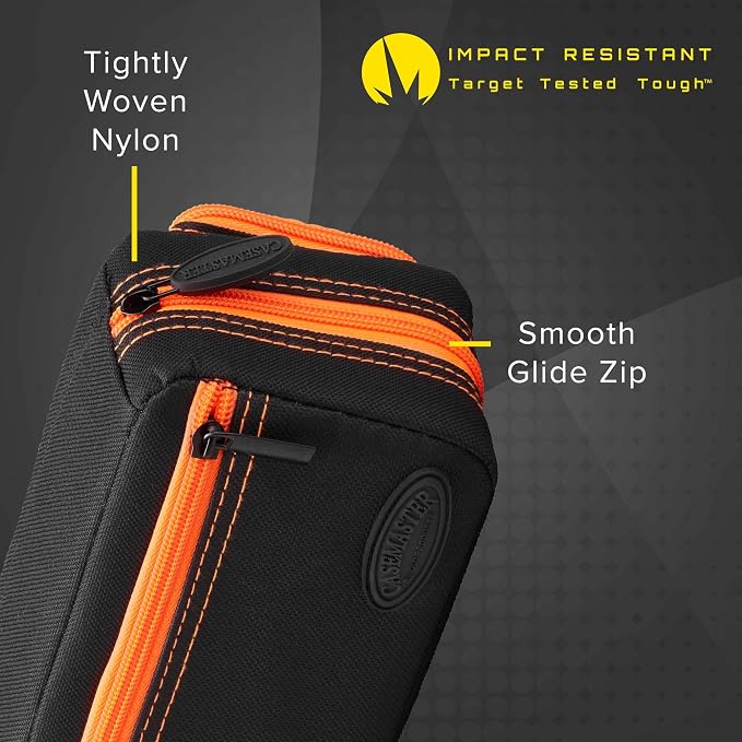 Casemaster Plazma Pro, 6 Dart Case for Soft and Steel Tip Darts, Features Large Front Mobile Device Pocket, Built-In Storage Tubes and Pockets for Flights, Tips, Shafts, and Personal Items