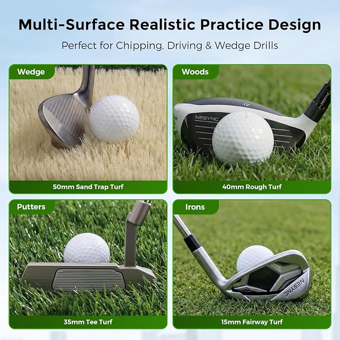 4-in-1 Foldable Heavy-Duty Golf Hitting Mat, Sand & Tee Turf, Anti-Slip Backing，for Swing/Chip/Putting Practice，Golf Practice Mat with Golf Mat Tees
