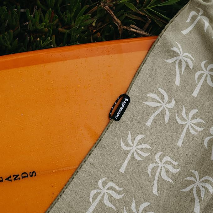 Nomadix Original Towel - Perfect for Beach, Pool, Travel, Camping, Yoga - Made with Recycled Materials - Super Absorbent - Sand Resistant - Breezy Palms Olive - 72.5x30