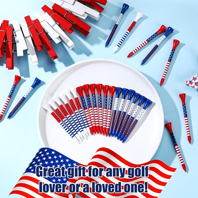 Lunmon 150 Pcs Patriotic Golf Tees Stars USA Flag and Stripes Golf Tees for Sport American Flag Red White and Blue Golfing Accessories for Men Women