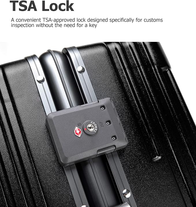 feilario Aluminium Frame PC Hard Shell Spinner Wheels Luggage,22.5"X15"X9.5" Airline Approved Built-In TSA lock Carry on Suitcase, with Cup Holder, USB Port, Phone Holder