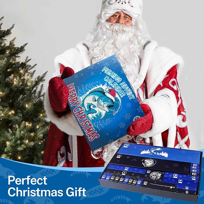 Fishing Advent Calendar 2025 for Men & Teen Boys – 24-Day Christmas Countdown Calendar with Fishing Tools, Lures & Accessories – Fish Lip Gripper, Xmas Gift for Son, Husband, Boyfriend, Brother, Girl