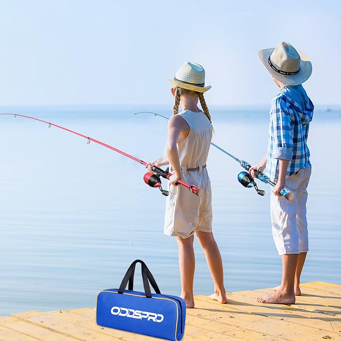 ODDSPRO Kids Fishing Pole - Portable Telescopic Kids Fishing Rod and Reel Combo Kit - with Spincast Fishing Reel Tackle Box for Girls, Youth