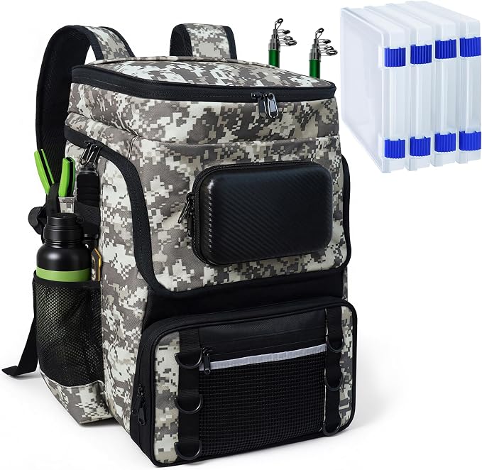 Fishing Backpack with Rod Holder, Large 50L Tackle Bag Water Resistant Tackle Backpack Heavy Duty Fishing Bag Gift for Men Woman