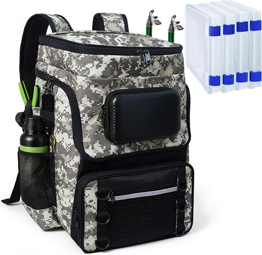 Fishing Backpack with Rod Holder, Large 50L Tackle Bag Water Resistant Tackle Backpack Heavy Duty Fishing Bag Gift for Men Woman
