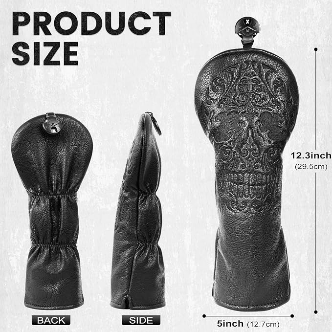 Craftsman Golf Skull Skeleton Black Golf Club Head Covers Headcover for Woods Driver and Hybrids Irons