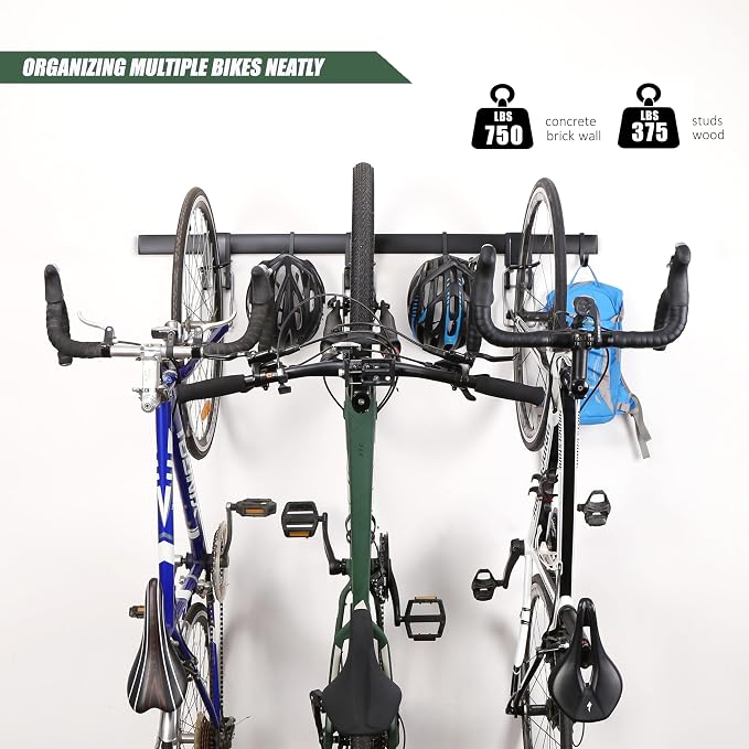 Wall 2/3/4 Bike rack, Fits Max 3 Inch for Mountain Bike eBike, 110 lbs Weight Capacity, with Helmet Hook, Modular Hook Track Design Heavy duty Wall mount Bicycle Hanger for Garage Storage