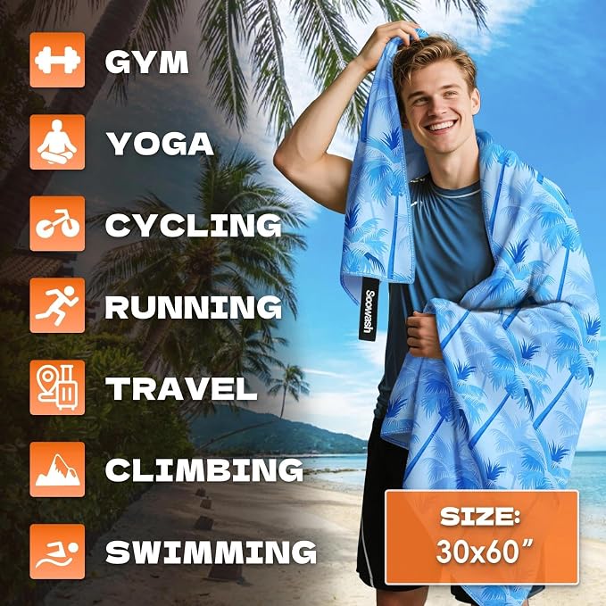 Microfiber Sweat Towel Quick Dry Lightweight Absorbent 2 Pack, Fast Drying 30‘’ X 60‘’ Negative Ions Odorless Gym Towels for Men & Women Yoga Travel Outdoor Camping Gym Beach (Navy Blue Tree)