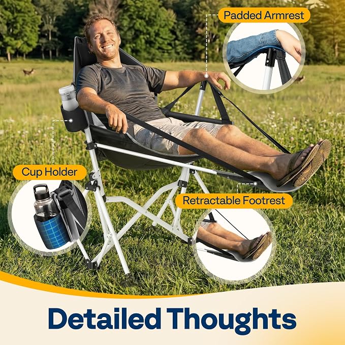 VIVOHOME Hammock Camping Chair with Removable Footrest, Portable Outdoor Swinging Rocking Chairs for Adults with Adjustable Pillow, Back and Height for Travelling,Backyard, Patio, Supports 400 lbs