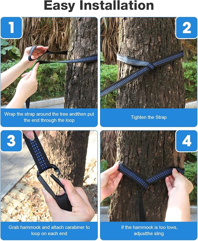 MOSFiATA Camping Hammock, Heavy Duty up to 700lbs with 2 Tree Straps and Attached Carry Bag Portable Hammock for Backpacking Hiking Durable Outdoors (Sky Blue)