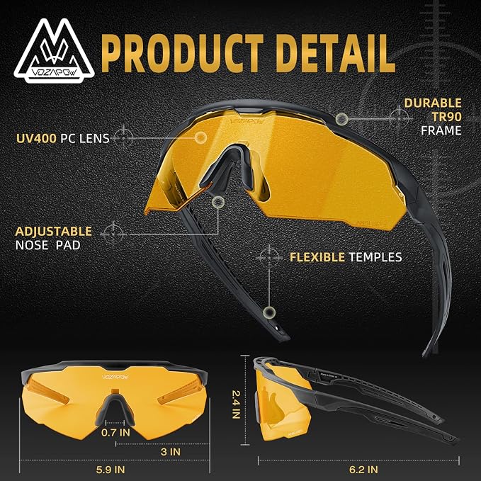 Shooting Glasses Anti Fog with High Definition Lenses, ANSI Z87+ Certified Tactical Safety Glasses for Men Women