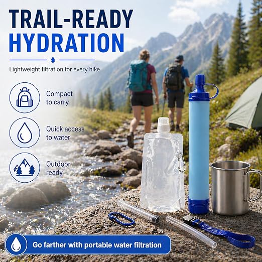 Water Filter, Survival Filtration Portable Gear, Emergency Preparedness, Supply for Drinking Hiking Camping Team Family Outing (1PCS)