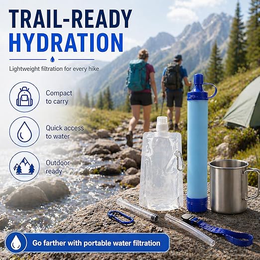 Water Filter, Survival Filtration Portable Gear, Emergency Preparedness, Supply for Drinking Hiking Camping Team Family Outing (3PCS)