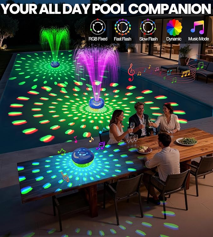 FluSing 3 in 1 Pool Fountain with Bluetooth Pool Speaker,Rechargeable Floating Pool Fountain with Light,Pool Water Fountain Pump IP68 Waterproof Pool Speaker,BT5.4,Above Ground Pool Fountain-Deep Blue