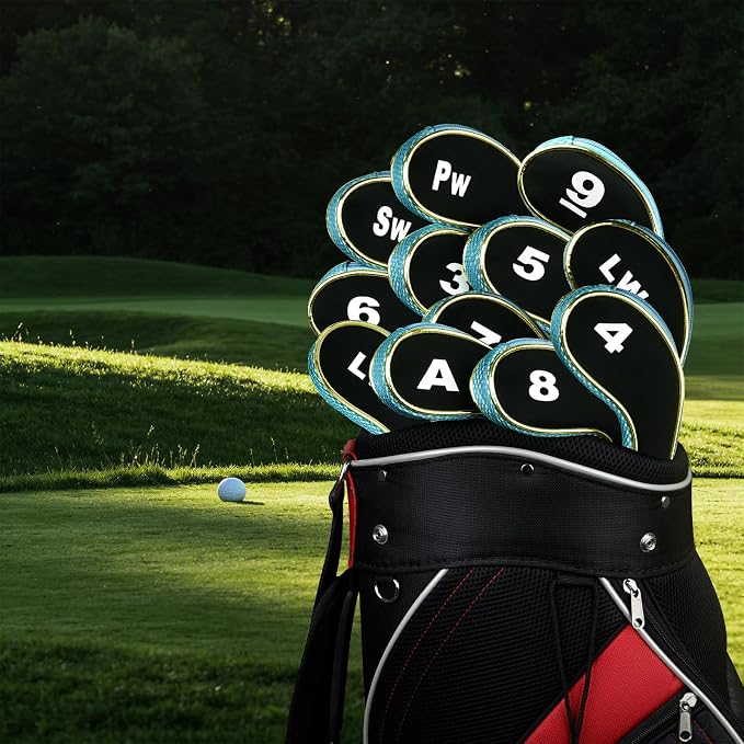 Andux Gold Golf Iron Club Head Covers No. on Both Sides Long Neck with Zipper 12pcs/Set