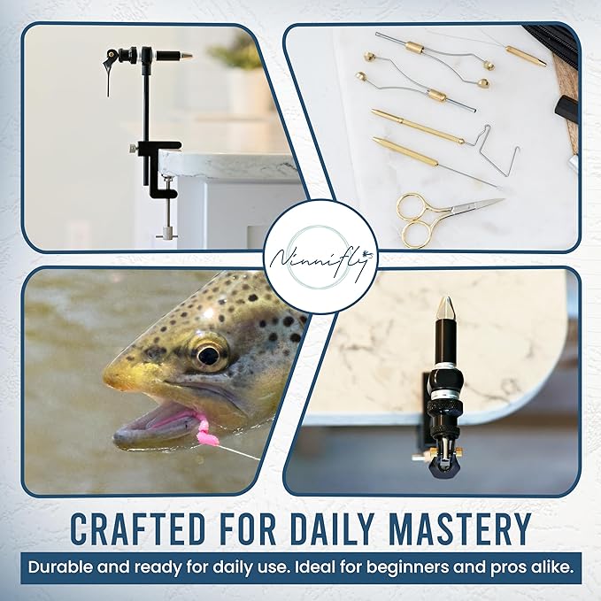 Rotary Fly Tying Vise for Beginners – 360° Sturdy Clamp Base Black Fly Vise/Complete Fly Fishing Tools Kit | Fly Tying Materials Kit | Fly Tying Kit Accessories for Fishing Enthusiasts
