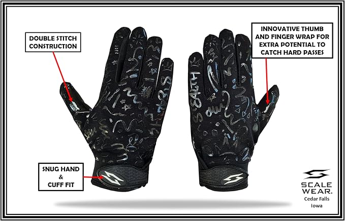 Just for You Momma Football Receiver Gloves - Black White Battle College Lineman Football Gloves Adult Youth Men’s Small to XXL Sizes Money