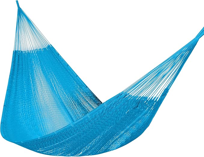 PNAEUT Handwoven Mayan Hammock, Thick Soft Rope Double Hammock for Outdoor Outside & Indoor, 600 lbs Capacity Heavy-Duty, Includes Tree Straps, Carabiners & Carrying Bag (Glacial Lake Blue, X-Large)
