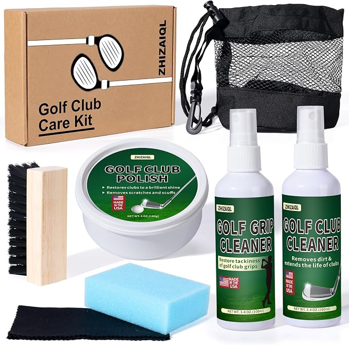 Golf Club Cleaning Kit–Clean, Polish, and Restore Irons, Drivers, Putters, Instant Rust, Buildup, Scuff–Golf Club Polishing Kit with Golf Club Cleaner, Polish, Solvent–Golf Accessories