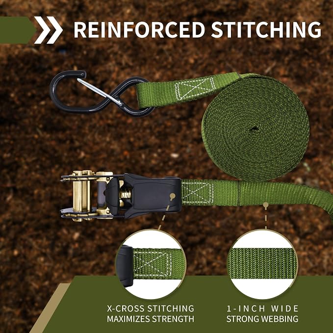 Ratchet Tie Down Straps with Soft Loops 4-Pack| 1 inch x 15 ft | Securing Cargo Strap for Car Roof Rack, Trailer, Kayak, Pickup Truck Bed