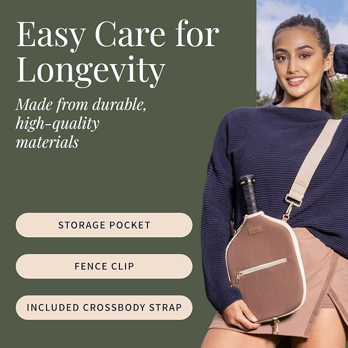 Posh Pickler Crossbody Neoprene Pickleball Bag - Paddle Cover with Adjustable Strap, Built-in Pocket for Essentials, Carabiner Fence Clip, Add-On Ready D-Rings, and Durable Design for Everyday Use