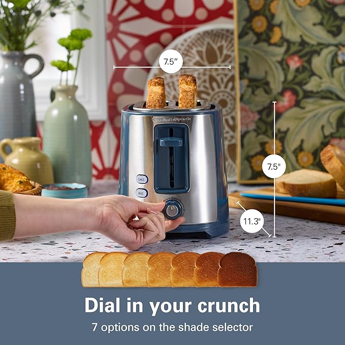 Hamilton Beach 2 Slice Extra Wide Slot Toaster with Bagel & Defrost Settings, Shade Selector with 7 Browning Levels, Toast Boost, Auto Shutoff, Kitchen Makeover Blue (22634)