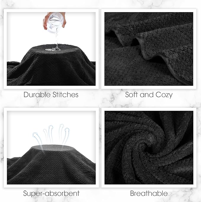 Peryiter Oversized Bath Towels Set of 6 for Adults 40x80 Inches Extra Large Bath Towel Sets Bathroom Sheets Jumbo Shower Towels Quick Dry Absorbent Soft Microfiber for Adults(Black)