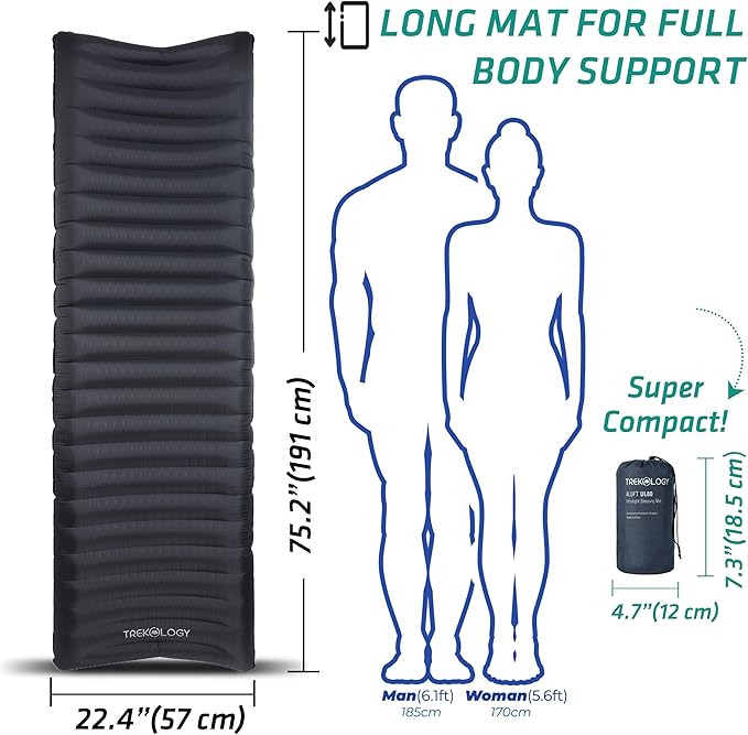 TREKOLOGY UL80 Ultralight Inflatable Backpacking Sleeping Pad with ALUFT Plus SE Inflatable Camping Pillow – Compact, Portable, and Comfortable Gear for Camping, Hiking, Travel, and Outdoor Adventures