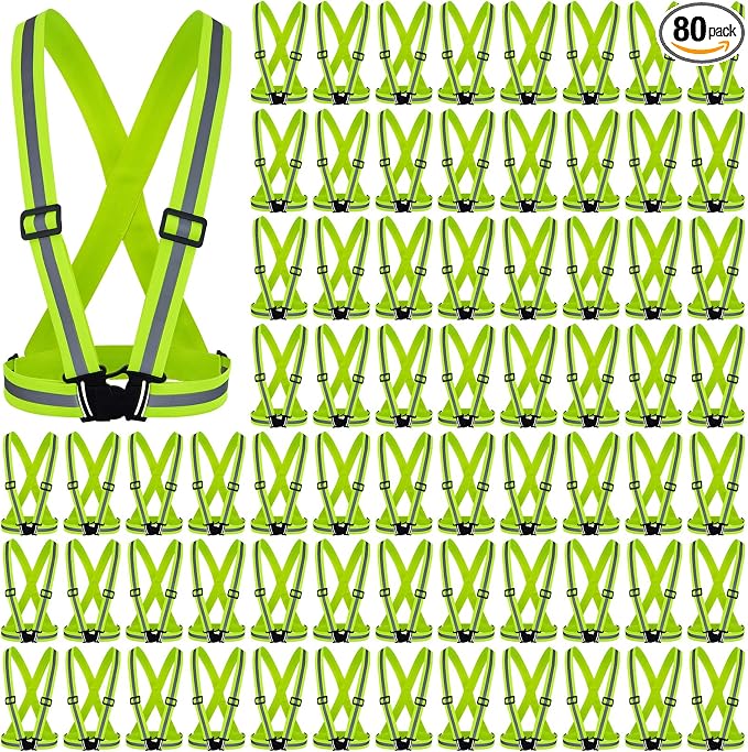 Hercicy 80 Pcs Reflective Vest High Visibility Safety Vests, Adjustable Running Gear Straps Lightweight Reflector for Construction (Yellow)