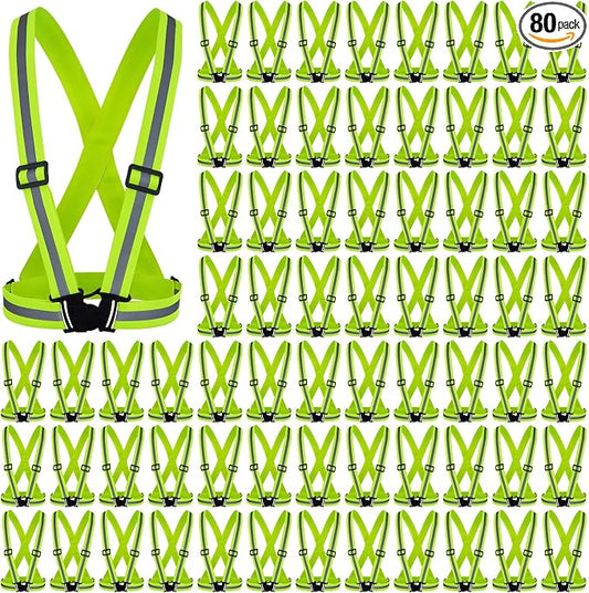 Hercicy 80 Pcs Reflective Vest High Visibility Safety Vests, Adjustable Running Gear Straps Lightweight Reflector for Construction (Yellow)