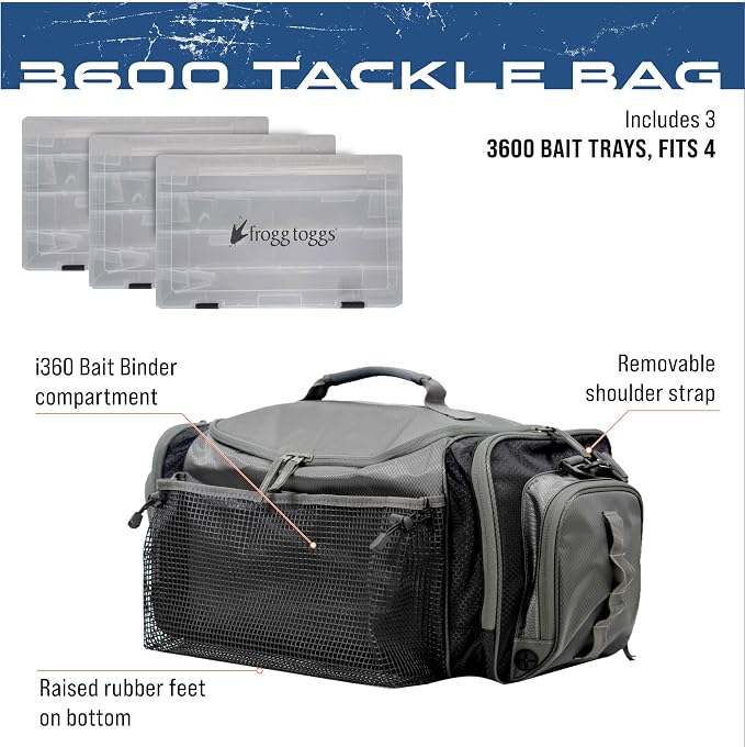 FROGG TOGGS Heavy Duty Fishing Tackle Duffle Bag, Includes Bait Trays