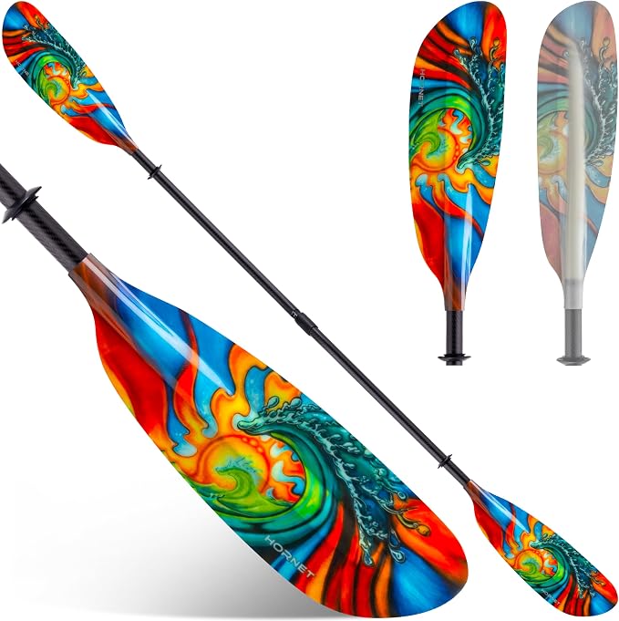 Hornet Watersports Fiberglass Kayak Paddle for Adults- Ideal for Touring, Fishing and Boating- 90.5 inches / 230CM Adjustable with Carbon Fiber Shaft- Kayak Oars Kayaking Equipment