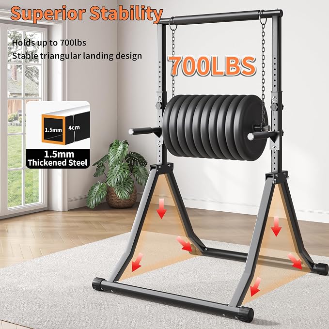 Foldable Power Tower Dip Station for Pull Ups, 66.1"-84.6" 12 Level 700 LBS, Adjustable Dip Handles & Assistance Bands Foldable Home Gym Equipment