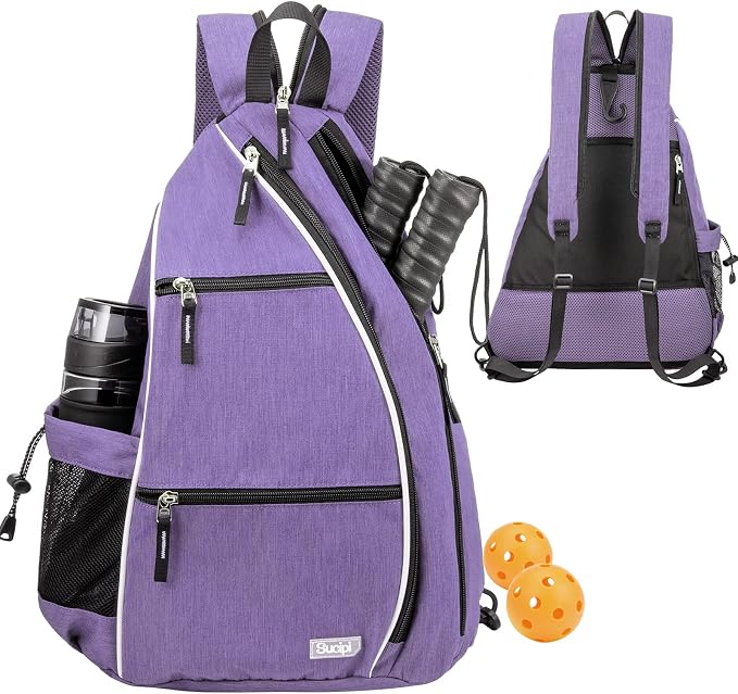 Sucipi Pickleball Bag - Men's & Women's Pickleball Backpack, Adjustable Sling Bag w/Fence Hook/Large Capacity/Safety Pocket