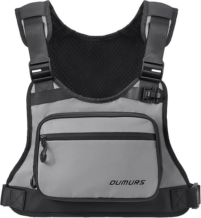 OUMURS Reflective Motorcycle Chest Bag with Quick-Release Buckle for Men & Women, Water-Resistant 1800D Chest Pack, 2L Hydration Compatible, High Visibility for Riding, Cycling, Hiking
