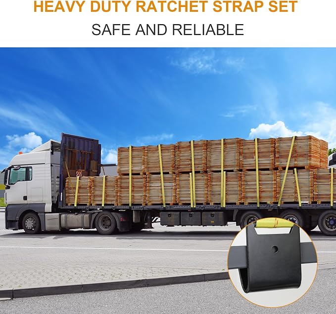 TLGREEN 4 Pack 2 in x 27 FT Flat Hook Ratchet Straps (11,000 lbs Break Strength), Heavy Duty Tie Down Straps for Trucks (Yellow)