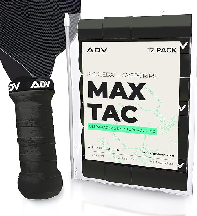 ADV MaxTac Tacky Pickleball Grip Tape - 3, 6, 12-Pack - Extremely Sticky Non-Slip Pickleball Overgrip - Razor-Thin & Easy to Use Pro Pickleball Paddle Grip Tape