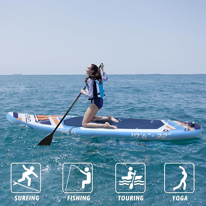 UPWELL 11’6”/11'2”/11'/10'8”/10'6”/10'2” Inflatable Stand Up Paddle Board with sup Accessories Including Backpack, Repairing Kits, Non-Slip Deck, Leash, 3 Fins, Paddle and Hand Pump