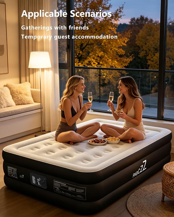 air Mattress Full with Built in Pump – 18-Inch Thickened air Bed Suitable for Camping, Home use, and Guest Accommodation, Supports Up to 600 Pounds (Black, Full)