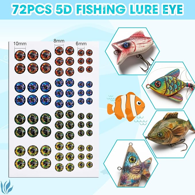 876 Pcs Fishing Lure Stickers & Eyes Kit, 3D/4D/5D Realistic Fishing Lure Eyes & 20 Pcs Holographic Adhesive Flash Tapes Sticker for Fly Tying Streamers Lures Crafts