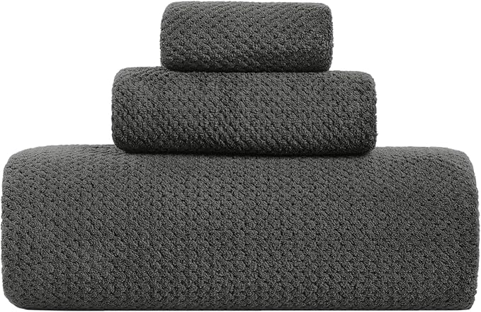 Extra Large Bath Sheet Set 3-Piece, 1 Bath Towel 40x80 Inches, 1 Hand Towel, 1 Washcloth, Soft Absorbent Quick Dry Microfiber Towel for Bathroom Beach Pool Gym Spa, Charcoal Gray