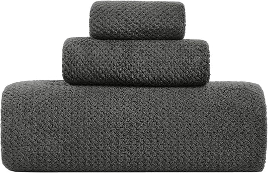 Extra Large Bath Sheet Set 3-Piece, 1 Bath Towel 40x80 Inches, 1 Hand Towel, 1 Washcloth, Soft Absorbent Quick Dry Microfiber Towel for Bathroom Beach Pool Gym Spa, Charcoal Gray