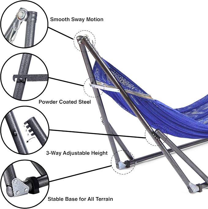 Best Home Fashion Portable Hammock with Collapsible Steel Stand, 450 lbs Capacity, No Tools Assembly, Carrying Bag Included, Perfect for Indoor Outdoor Backyard Patio Camping Beach, Navy