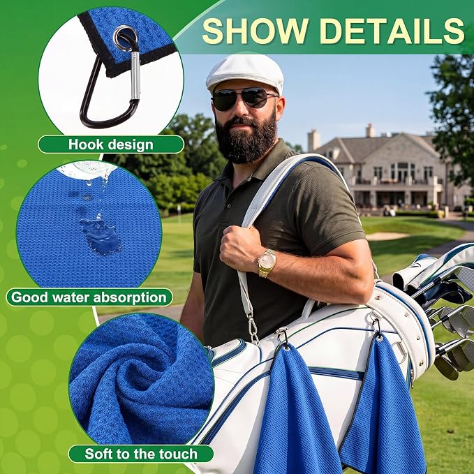 Batiyeer Golf Towels Bulk for Bags 16'' x 24'' Microfiber Waffle Pattern Golf Towels Trifold with Clip for Hiking,Tournament, Yoga