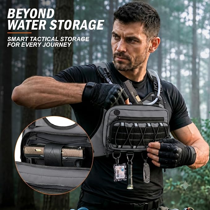BECOJADDE Running Vest for Men with 2L Water Bladder Tactical Hydration Backpack Adjustable Lightweight Chest Pack for Marathon Hunting Cycling