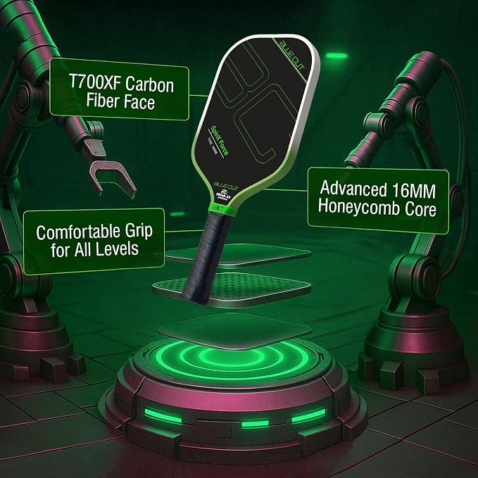 Blue Cut Pickleball Paddle – USAPA Approved Pickleball Paddles Racket with T700 Carbon Fiber, 16mm Honeycomb Core, Spin Surface, Pro Power Speed & Control – Includes Carry Bag