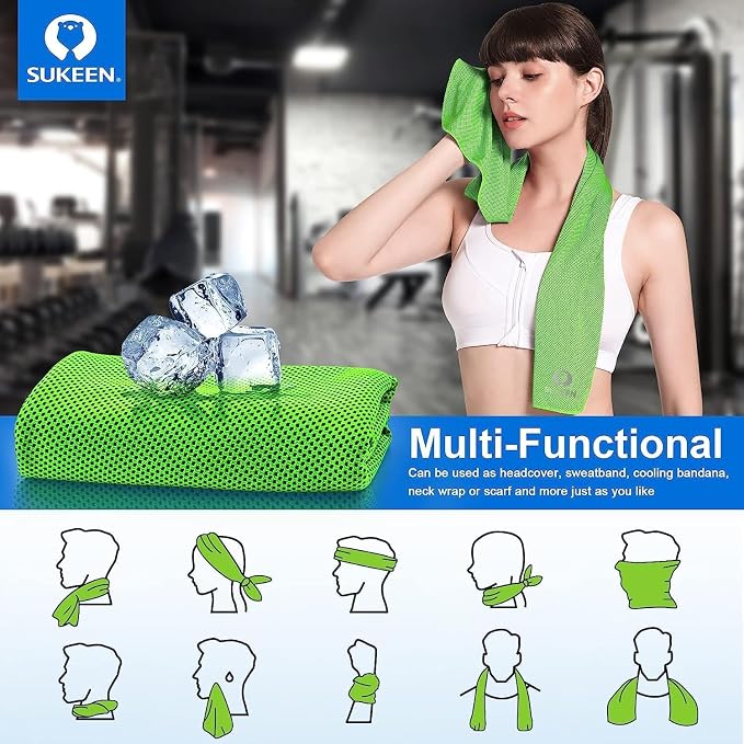 Sukeen Cooling Towels for Neck and Face(40"x12"), Cool Towels for Neck, Cooling Towels for Hot Weather, Sweat Towel for Gym, Workout, Sports, Green Dark Gray 20Pcs