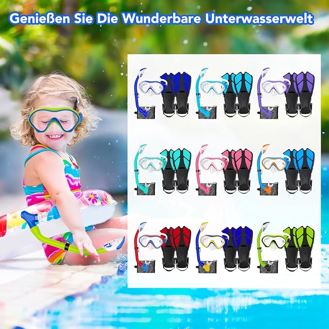Snorkeling Gear for Kids with Foldable Silicone Full Dry Snorkel, Kids Snorkel Set Anti Leak Youth Junior Snorkeling Package Diving Mask Soft Tube with Mesh Bag Scuba Swimming Goggles