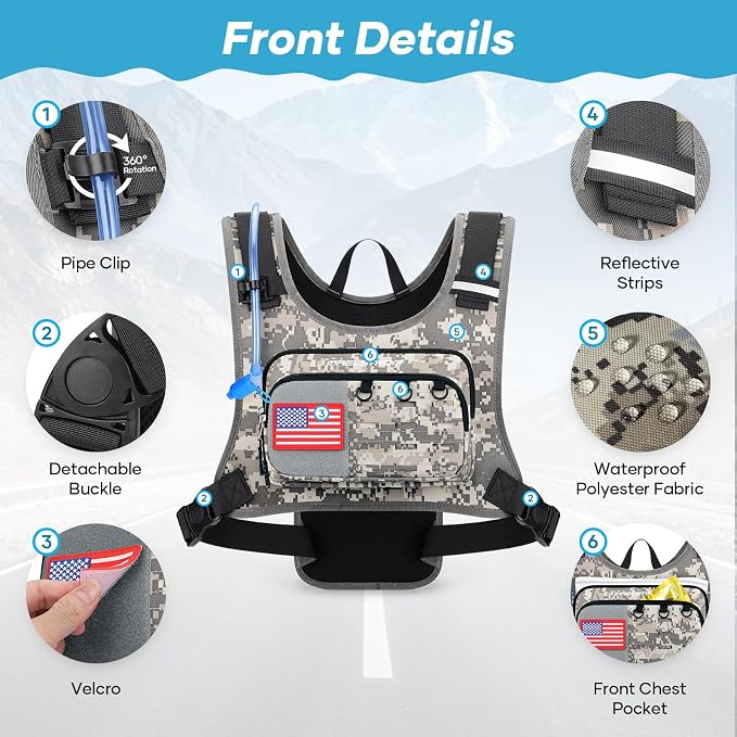 Maelstrom Hydration Vest with 2L Water Bladder Backpack for Running Hiking | Chest Pack, BPA-free, High Flow Bite, Reflective Stripe, Helmet Buckle, Detachable, Breathable Pad, for Cycling, Marathon